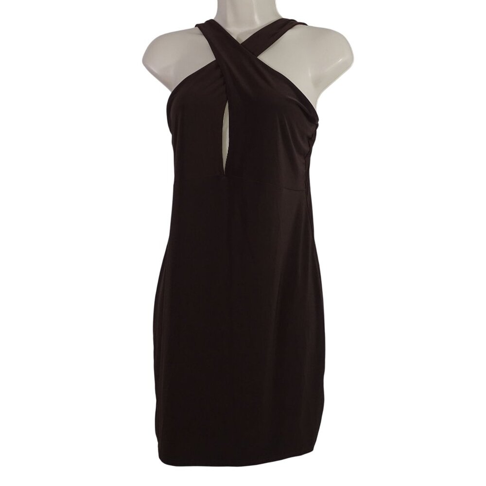 Boohoo Brown Bodycon Sheath Dress Women Size 12 Sleeveless Keyhole Partywear NEW